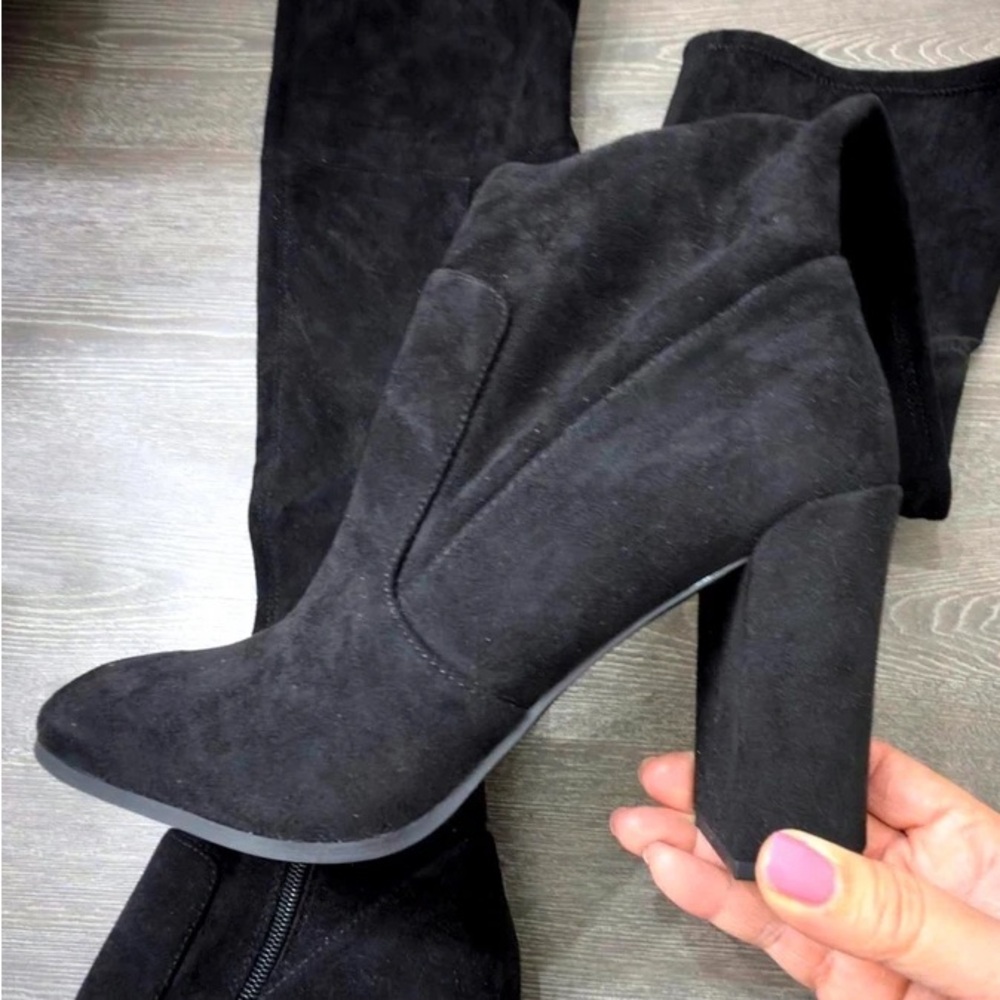 Chic Black Suede Heeled Boots for Women
